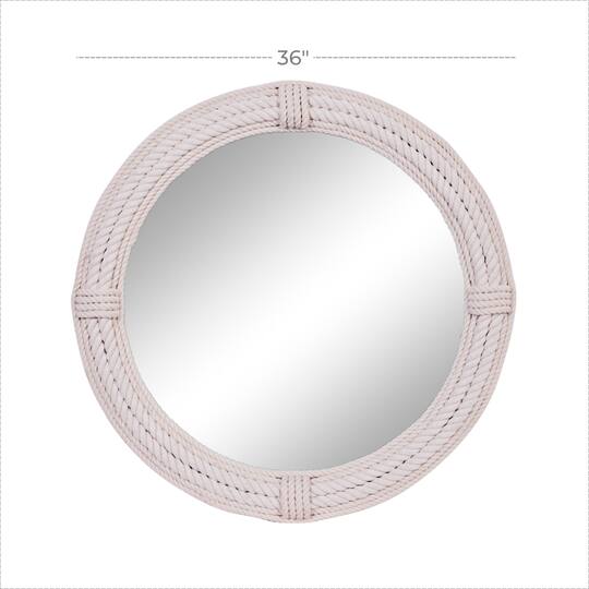 36" White Coastal Rope Wall Mirror